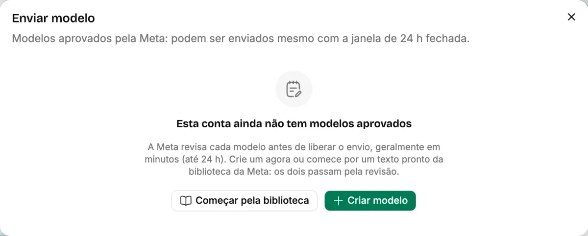 Diálogo Enviar modelo, que lista os modelos aprovados da conta.